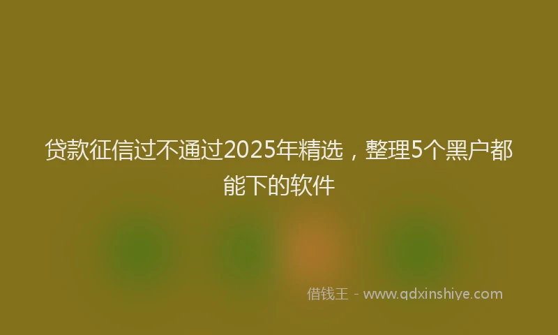 贷款征信过不通过2025年精选，整理5个黑户都能下的软件