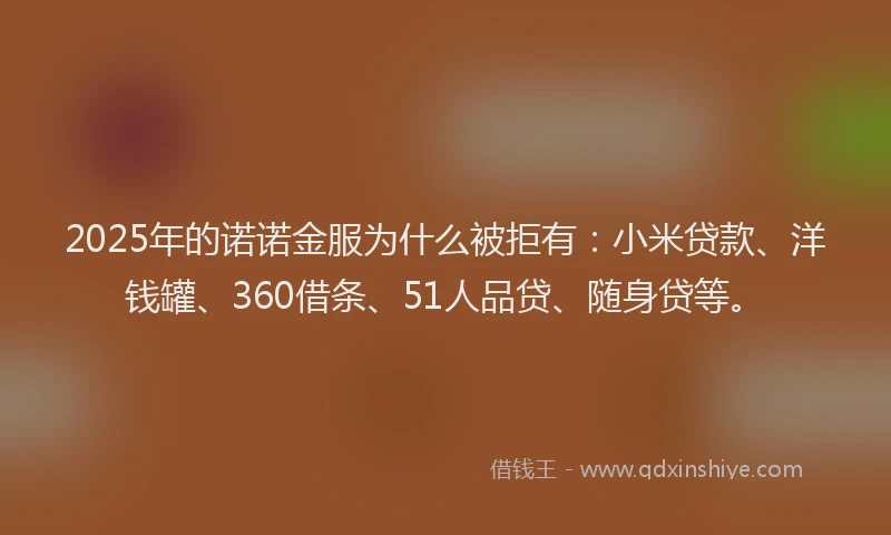 2025年的诺诺金服为什么被拒有：小米贷款、洋钱罐、360借条、51人品贷、随身贷等。