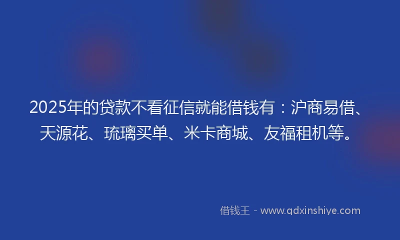 2025年的贷款不看征信就能借钱有：沪商易借、天源花、琉璃买单、米卡商城、友福租机等。