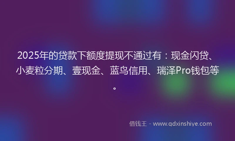 2025年的贷款下额度提现不通过有：现金闪贷、小麦粒分期、壹现金、蓝鸟信用、瑞泽Pro钱包等。
