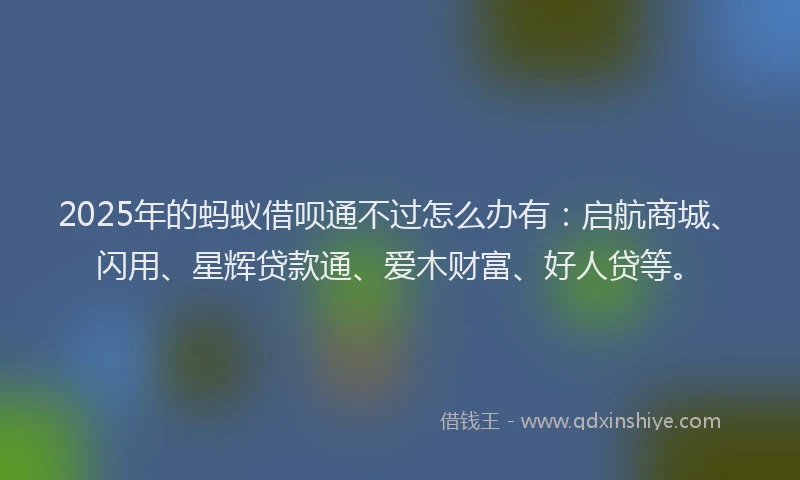 2025年的蚂蚁借呗通不过怎么办有：启航商城、闪用、星辉贷款通、爱木财富、好人贷等。