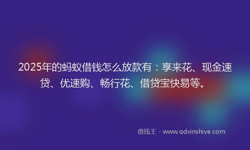 2025年的蚂蚁借钱怎么放款有：享来花、现金速贷、优速购、畅行花、借贷宝快易等。