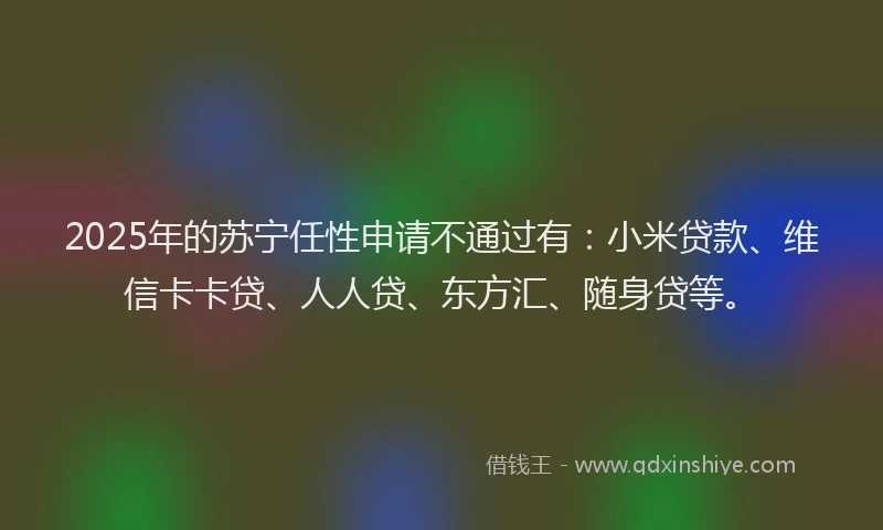 2025年的苏宁任性申请不通过有：小米贷款、维信卡卡贷、人人贷、东方汇、随身贷等。
