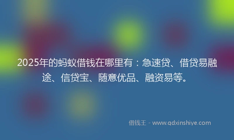 2025年的蚂蚁借钱在哪里有：急速贷、借贷易融途、信贷宝、随意优品、融资易等。