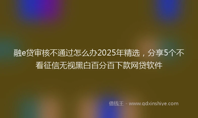 融e贷审核不通过怎么办2025年精选，分享5个不看征信无视黑白百分百下款网贷软件