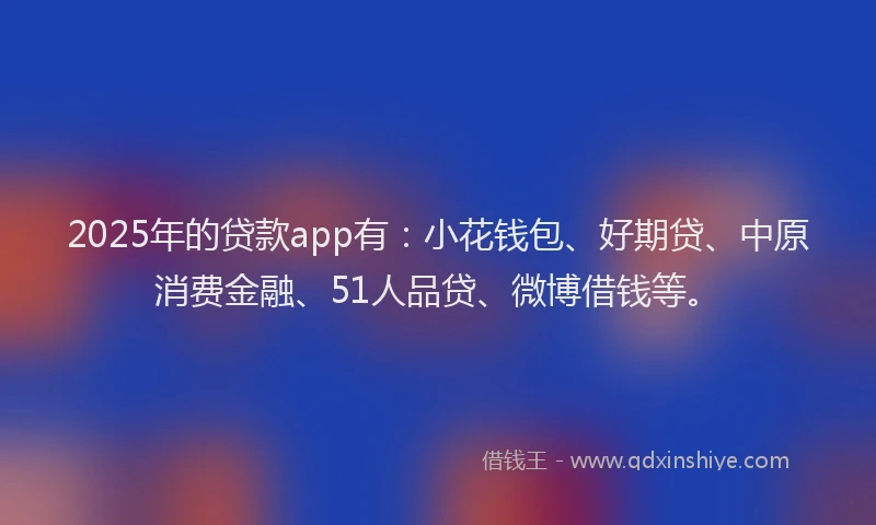 2025年的贷款app有：小花钱包、好期贷、中原消费金融、51人品贷、微博借钱等。
