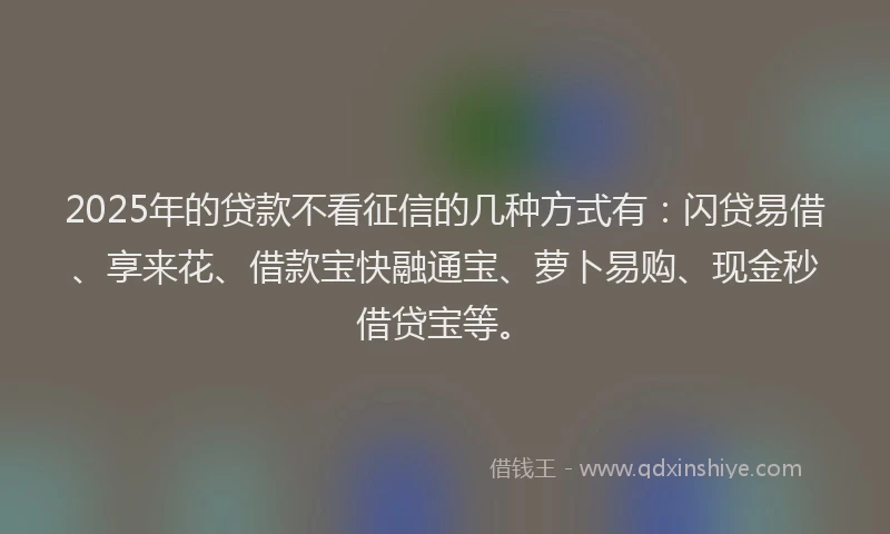 2025年的贷款不看征信的几种方式有：闪贷易借、享来花、借款宝快融通宝、萝卜易购、现金秒借贷宝等。