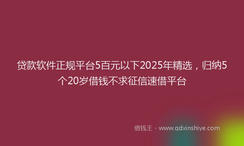 贷款软件正规平台5百元以下2025年精选，归纳5个20岁借钱不求征信速借平台