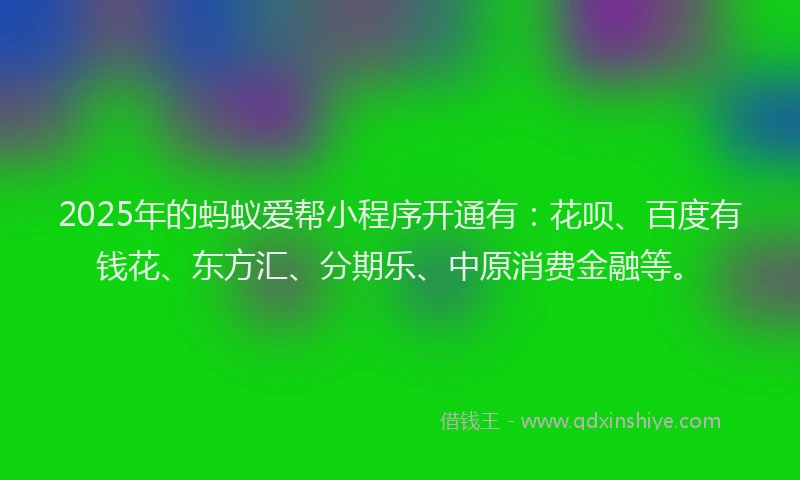 2025年的蚂蚁爱帮小程序开通有：花呗、百度有钱花、东方汇、分期乐、中原消费金融等。