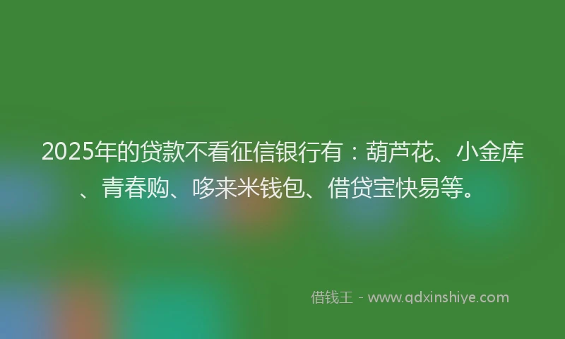 2025年的贷款不看征信银行有：葫芦花、小金库、青春购、哆来米钱包、借贷宝快易等。