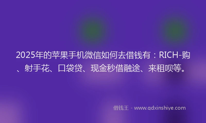 2025年的苹果手机微信如何去借钱有：RICH-购、射手花、口袋贷、现金秒借融途、来租呗等。