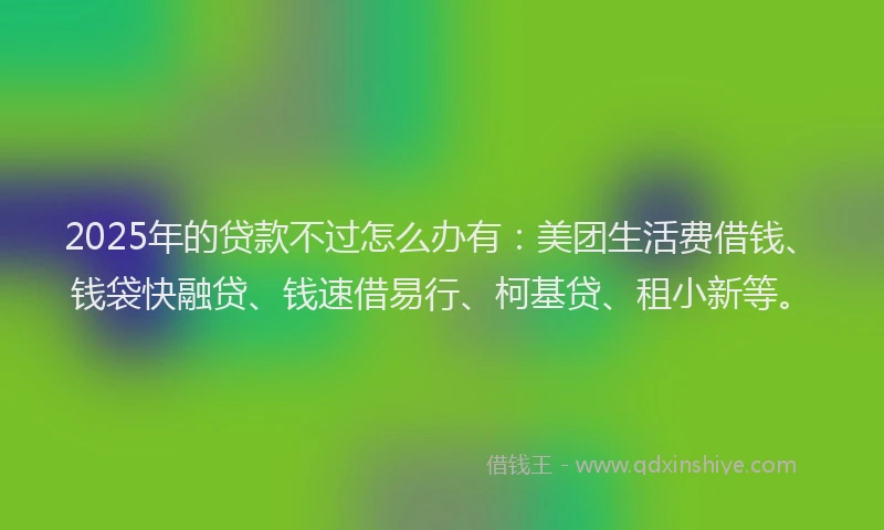 2025年的贷款不过怎么办有：美团生活费借钱、钱袋快融贷、钱速借易行、柯基贷、租小新等。