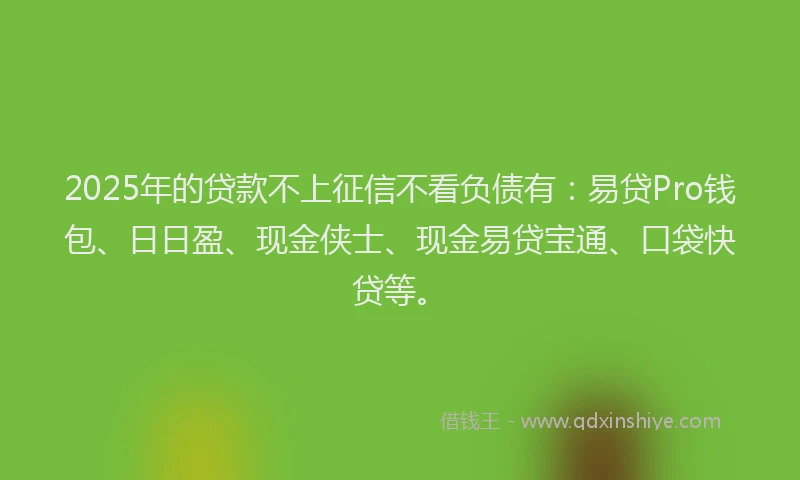 2025年的贷款不上征信不看负债有：易贷Pro钱包、日日盈、现金侠士、现金易贷宝通、口袋快贷等。