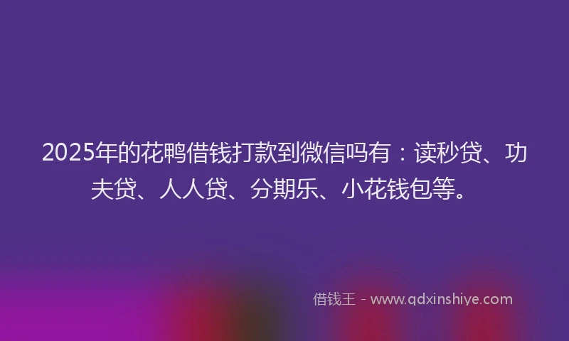 2025年的花鸭借钱打款到微信吗有：读秒贷、功夫贷、人人贷、分期乐、小花钱包等。