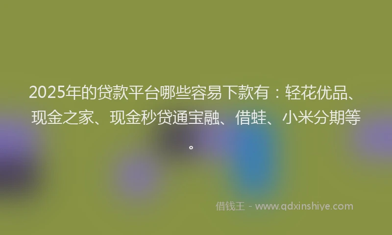 2025年的贷款平台哪些容易下款有：轻花优品、现金之家、现金秒贷通宝融、借蛙、小米分期等。