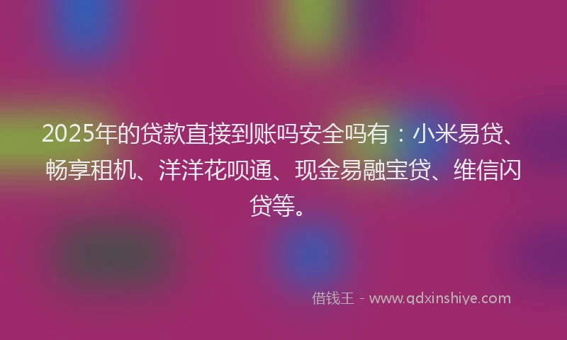 2025年的贷款直接到账吗安全吗有：小米易贷、畅享租机、洋洋花呗通、现金易融宝贷、维信闪贷等。