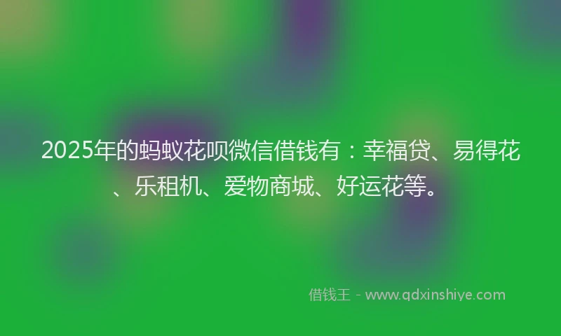 2025年的蚂蚁花呗微信借钱有:幸福贷、易得花、乐租机、爱物商城、好运花等。