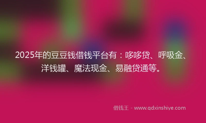 2025年的豆豆钱借钱平台有:哆哆贷、呼吸金、洋钱罐、魔法现金、易融贷通等。