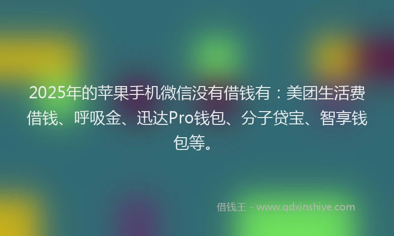 2025年的苹果手机微信没有借钱有：美团生活费借钱、呼吸金、迅达Pro钱包、分子贷宝、智享钱包等。