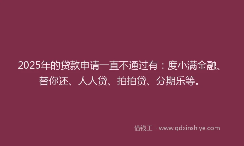 2025年的贷款申请一直不通过有：度小满金融、替你还、人人贷、拍拍贷、分期乐等。