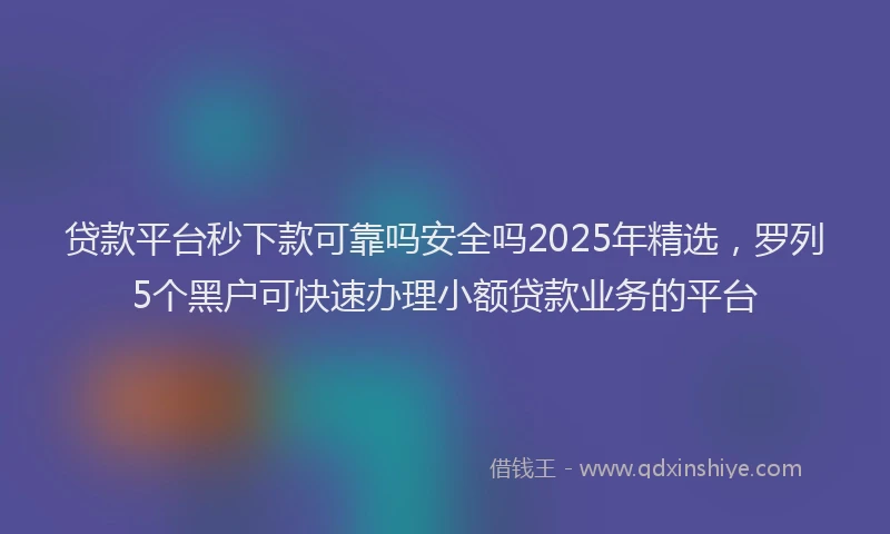贷款平台秒下款可靠吗安全吗2025年精选，罗列5个黑户可快速办理小额贷款业务的平台
