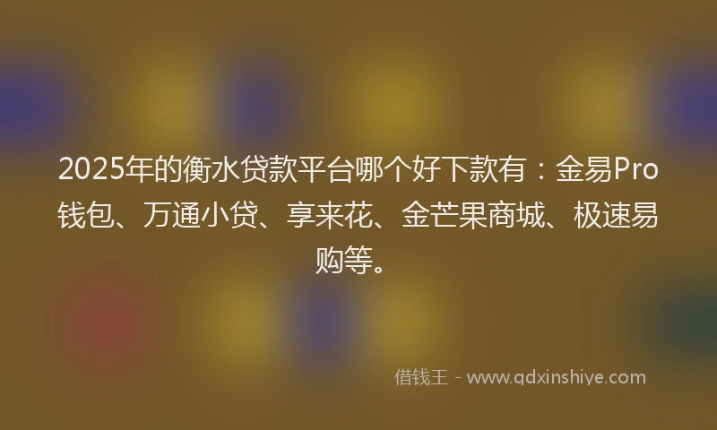 2025年的衡水贷款平台哪个好下款有：金易Pro钱包、万通小贷、享来花、金芒果商城、极速易购等。