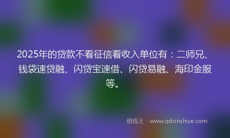 2025年的贷款不看征信看收入单位有：二师兄、钱袋速贷融、闪贷宝速借、闪贷易融、海印金服等。