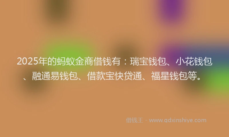 2025年的蚂蚁金商借钱有：瑞宝钱包、小花钱包、融通易钱包、借款宝快贷通、福星钱包等。
