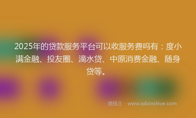 2025年的贷款服务平台可以收服务费吗有：度小满金融、投友圈、滴水贷、中原消费金融、随身贷等。