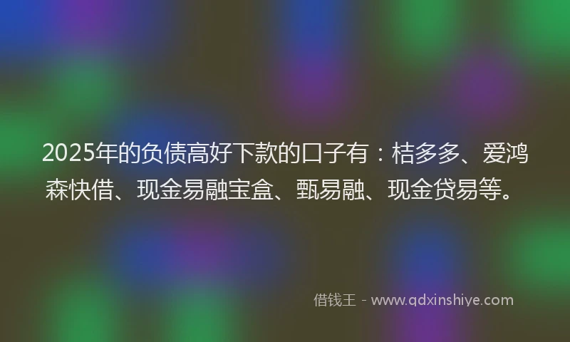 2025年的负债高好下款的口子有：桔多多、爱鸿森快借、现金易融宝盒、甄易融、现金贷易等。