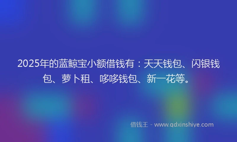 2025年的蓝鲸宝小额借钱有：天天钱包、闪银钱包、萝卜租、哆哆钱包、新一花等。