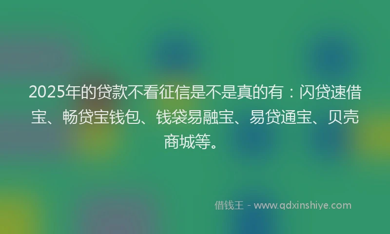 2025年的贷款不看征信是不是真的有：闪贷速借宝、畅贷宝钱包、钱袋易融宝、易贷通宝、贝壳商城等。