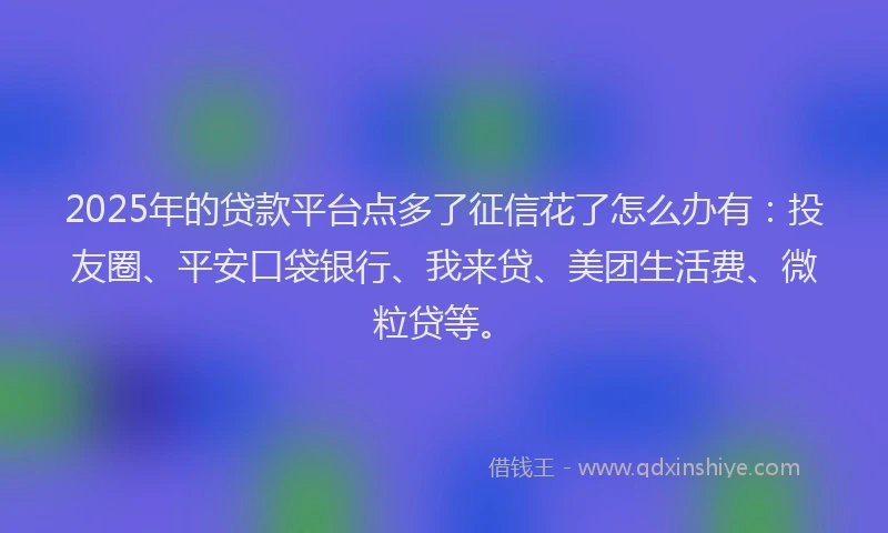 2025年的贷款平台点多了征信花了怎么办有：投友圈、平安口袋银行、我来贷、美团生活费、微粒贷等。