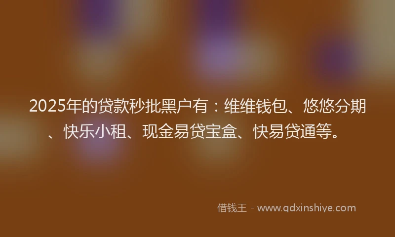 2025年的贷款秒批黑户有：维维钱包、悠悠分期、快乐小租、现金易贷宝盒、快易贷通等。