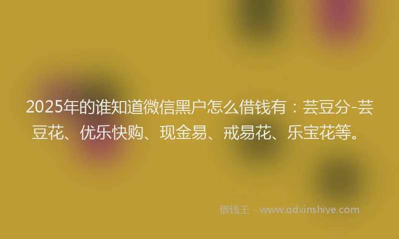 2025年的谁知道微信黑户怎么借钱有：芸豆分-芸豆花、优乐快购、现金易、戒易花、乐宝花等。