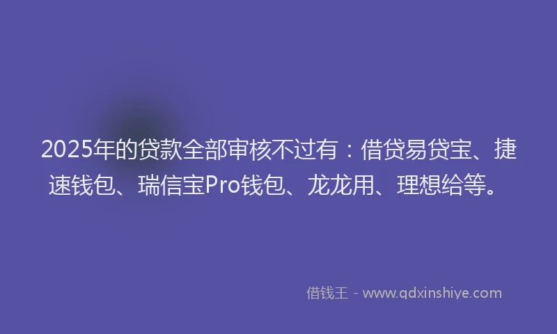 2025年的贷款全部审核不过有：借贷易贷宝、捷速钱包、瑞信宝Pro钱包、龙龙用、理想给等。