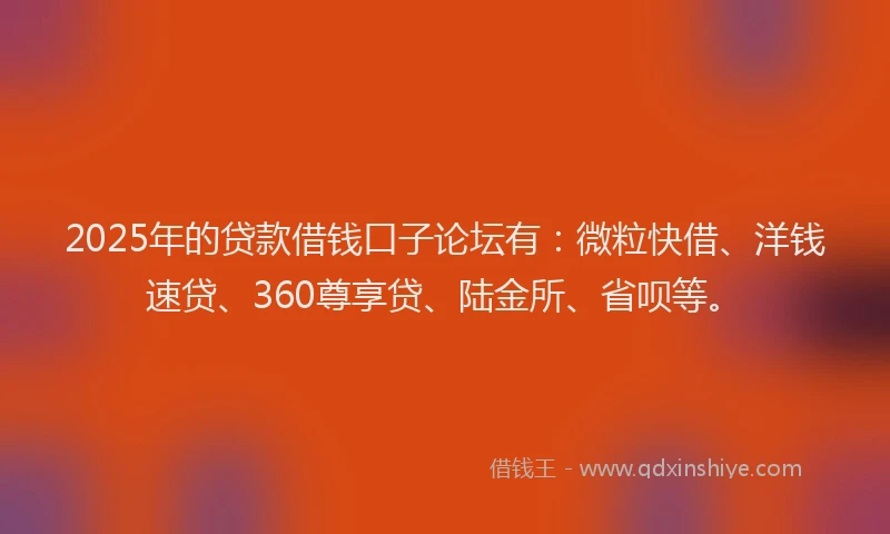 2025年的贷款借钱口子论坛有:微粒快借、洋钱速贷、360尊享贷、陆金所、省呗等。