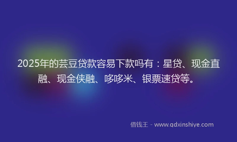 2025年的芸豆贷款容易下款吗有：星贷、现金直融、现金侠融、哆哆米、银票速贷等。