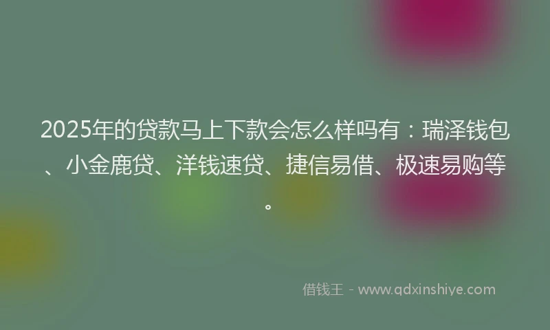 2025年的贷款马上下款会怎么样吗有：瑞泽钱包、小金鹿贷、洋钱速贷、捷信易借、极速易购等。