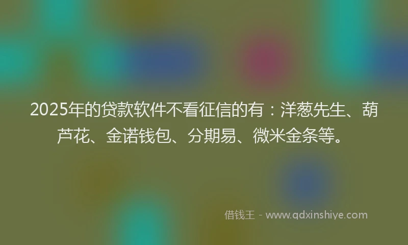 2025年的贷款软件不看征信的有：洋葱先生、葫芦花、金诺钱包、分期易、微米金条等。