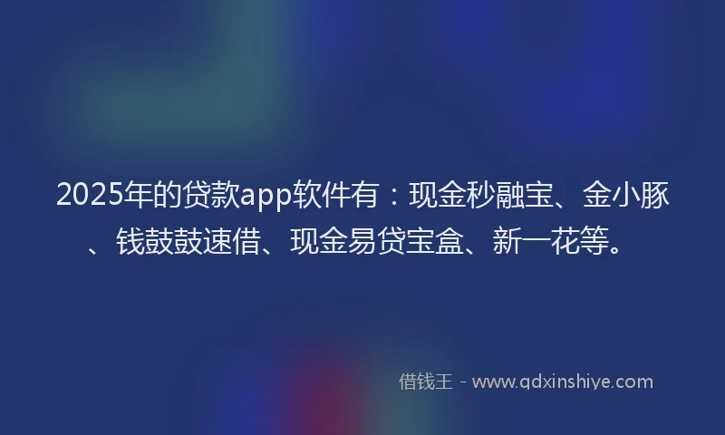 2025年的贷款app软件有：现金秒融宝、金小豚、钱鼓鼓速借、现金易贷宝盒、新一花等。