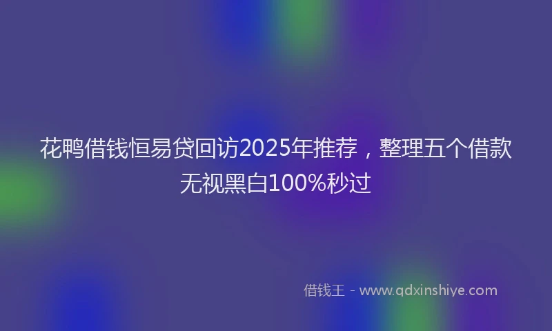 花鸭借钱恒易贷回访2025年推荐，整理五个借款无视黑白100%秒过