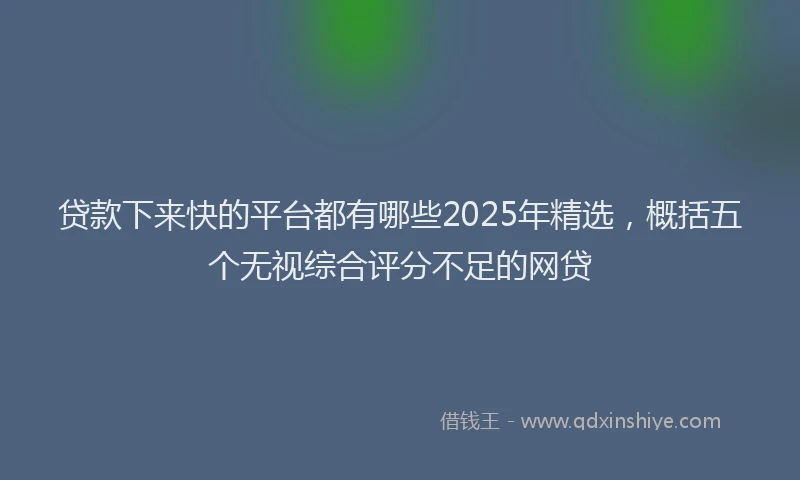 贷款下来快的平台都有哪些2025年精选，概括五个无视综合评分不足的网贷