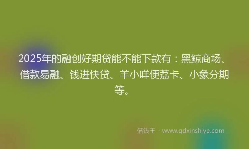 2025年的融创好期贷能不能下款有：黑鲸商场、借款易融、钱进快贷、羊小咩便荔卡、小象分期等。