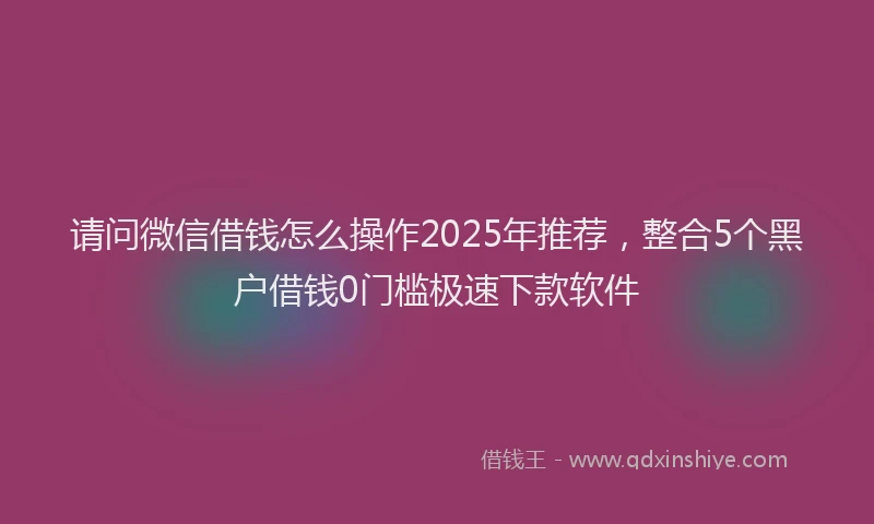 请问微信借钱怎么操作2025年推荐，整合5个黑户借钱0门槛极速下款软件