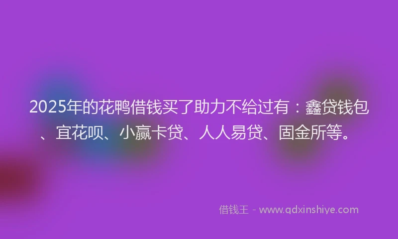2025年的花鸭借钱买了助力不给过有：鑫贷钱包、宜花呗、小赢卡贷、人人易贷、固金所等。
