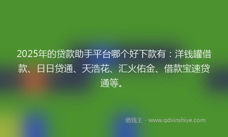 2025年的贷款助手平台哪个好下款有：洋钱罐借款、日日贷通、天浩花、汇火佑金、借款宝速贷通等。