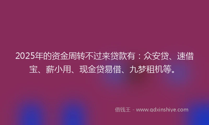2025年的资金周转不过来贷款有：众安贷、速借宝、薪小用、现金贷易借、九梦租机等。