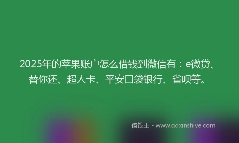 2025年的苹果账户怎么借钱到微信有：e微贷、替你还、超人卡、平安口袋银行、省呗等。