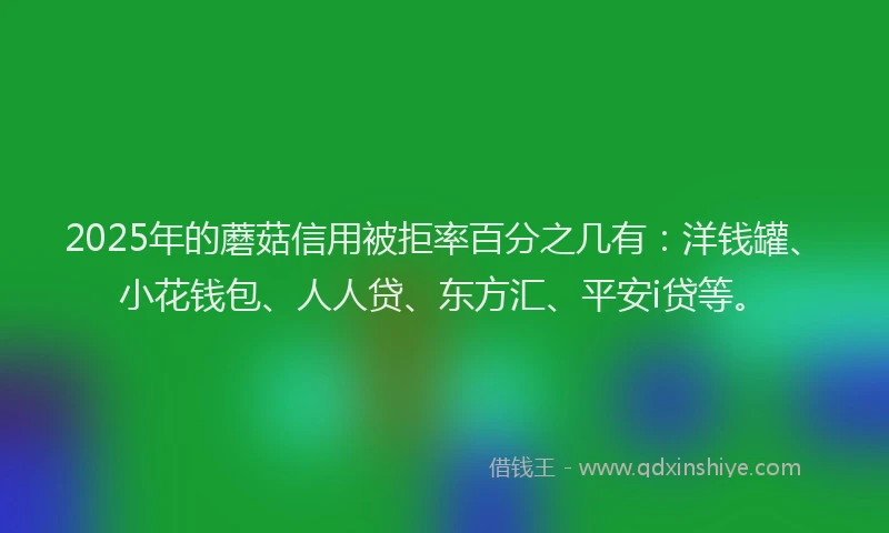 2025年的蘑菇信用被拒率百分之几有：洋钱罐、小花钱包、人人贷、东方汇、平安i贷等。